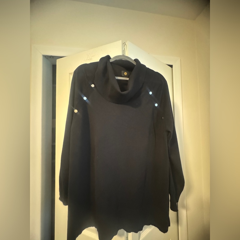 JM Collection Black Cowl Neck Sweater with Studded Shoulders